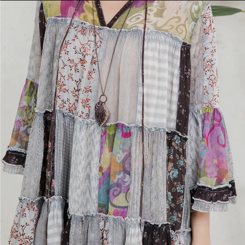 Young Threads Patchwork Boho Oversized Tunic Top Multicolor Small - Picture 8 of 15